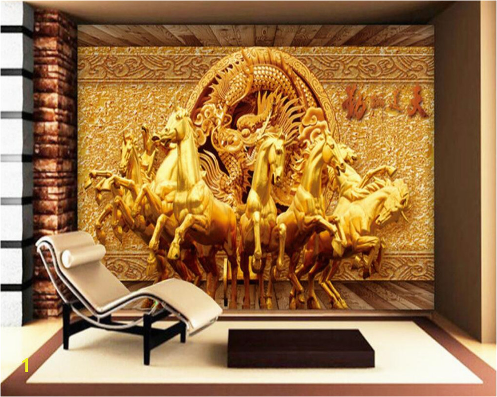 Horse Wall Murals Cheap Beibehang 3d Wallpaper Golden Riding Horse 3d Relief Mural