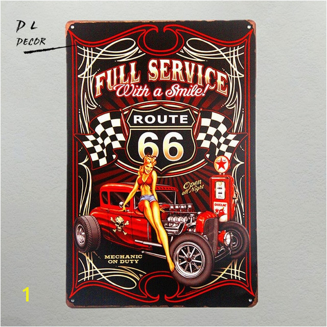 Hot Rod Wall Murals Dl Full Service Hot Rod Route 66 Metal Sign Pin Up Girls with Smile