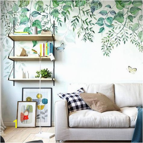 Hanging Spring Green Leaves Wallpaper Wall Mural Fresh Vine Branch Watercolor Wallpaper Wall Murals