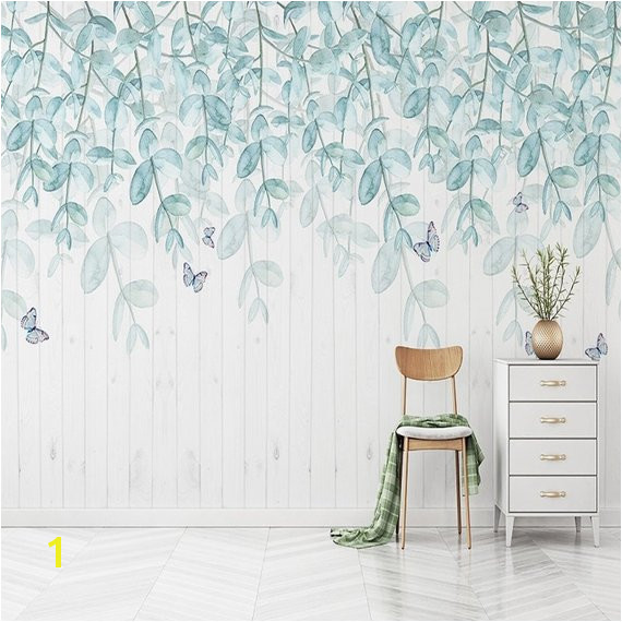 Watercolor Mint Leaves Wallpaper Wall Mural Hanging Leaf Branch Wall Decal Fresh Spring Elegant Wa