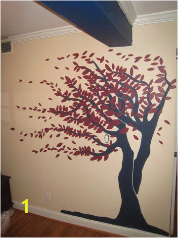 Burgundy and Navy Tree Mural