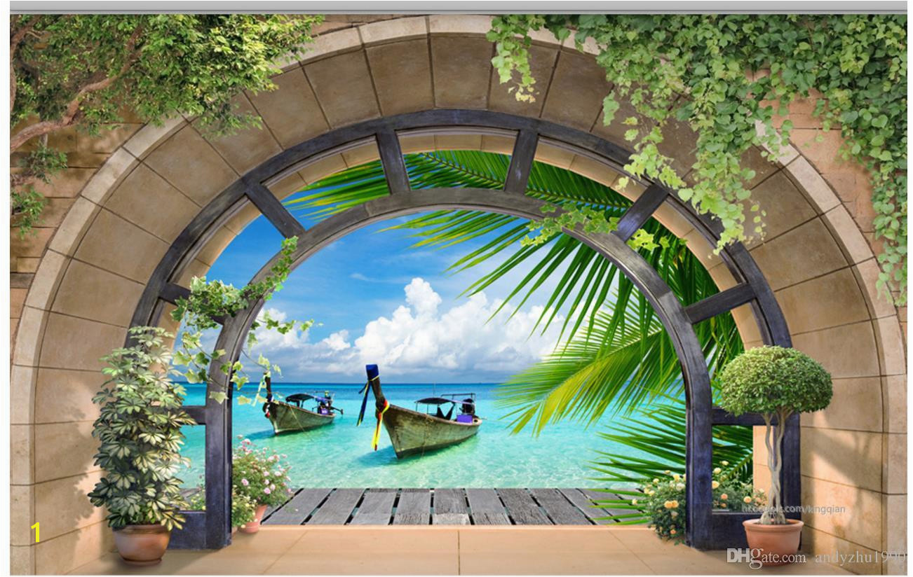 3D Wallpaper Custom 3d Wall Murals Wallpaper Mural Arches Coconut Grove Sea View Background Walls Mural Wall Paper Home Decoration Wallpaper Free