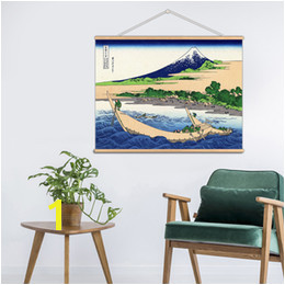 Mondern Japanese Style Ukiyoe Retro Fugaku Sanjurokkei Wall Art Paintings Canvas Print with Wooden Hanger for Home Bathroom Decoration