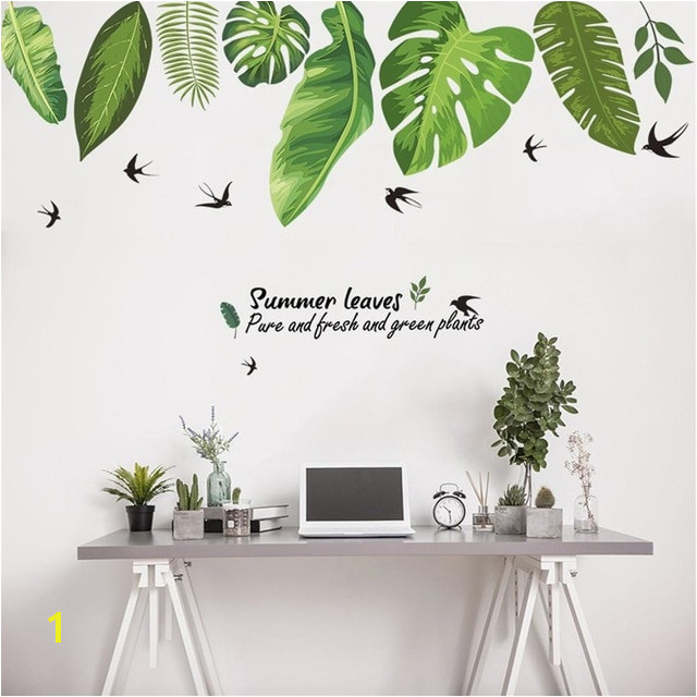Home Tropical Jungle Green Leaves Wall Sticker Decoration Living Room Restaurant Seaside Plant Swallow Art Wall Mural Decal
