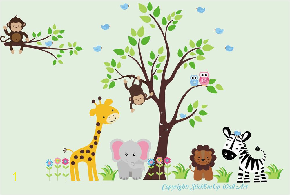 Jungle Safari Animals Repositionable Reusable Wall Decal Baby Nursery 83" x 125"