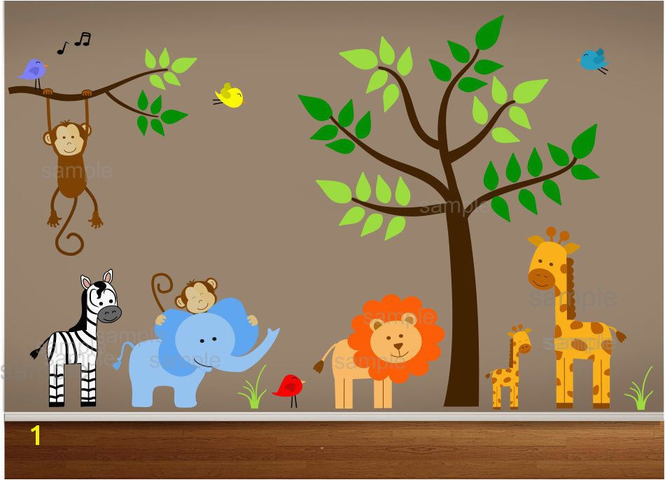 Jungle Wall Decals Tree Zebra Elephant Monkey by paintlessdeco $199 99