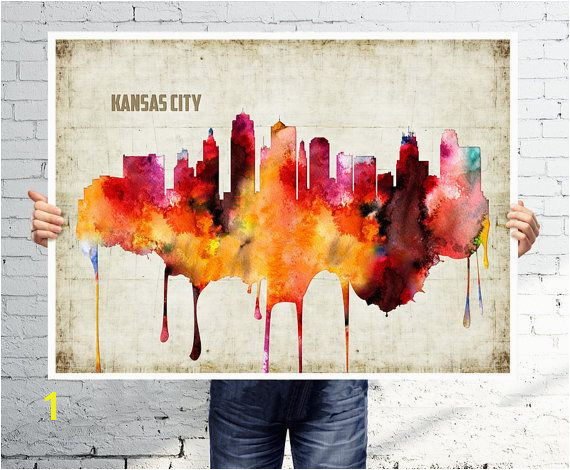 KANSAS CITY Art print poster Skyline watercolor wall art abstract painting