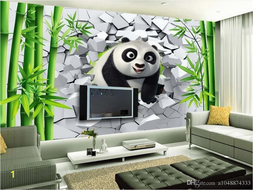 Wholesale Custom 3d Wallpaper For Walls 3d Wallpaper Murals 3D Hole Wall Cute Panda Bamboo TV Background Wall Painting Wall Home Decor Wallpaper