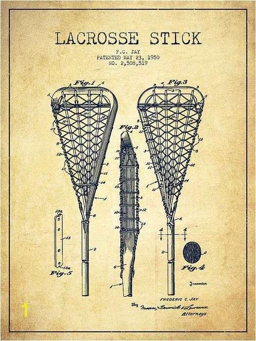 Lacrosse Wall Mural Lacrosse Stick Patent From 1950 Vintage Print by Aged Pixel