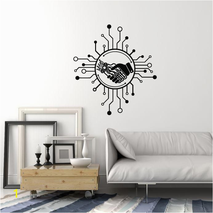 Vinyl Wall Decal Robot Human Hand AI puter Chip Technology Stickers Mural ig5375