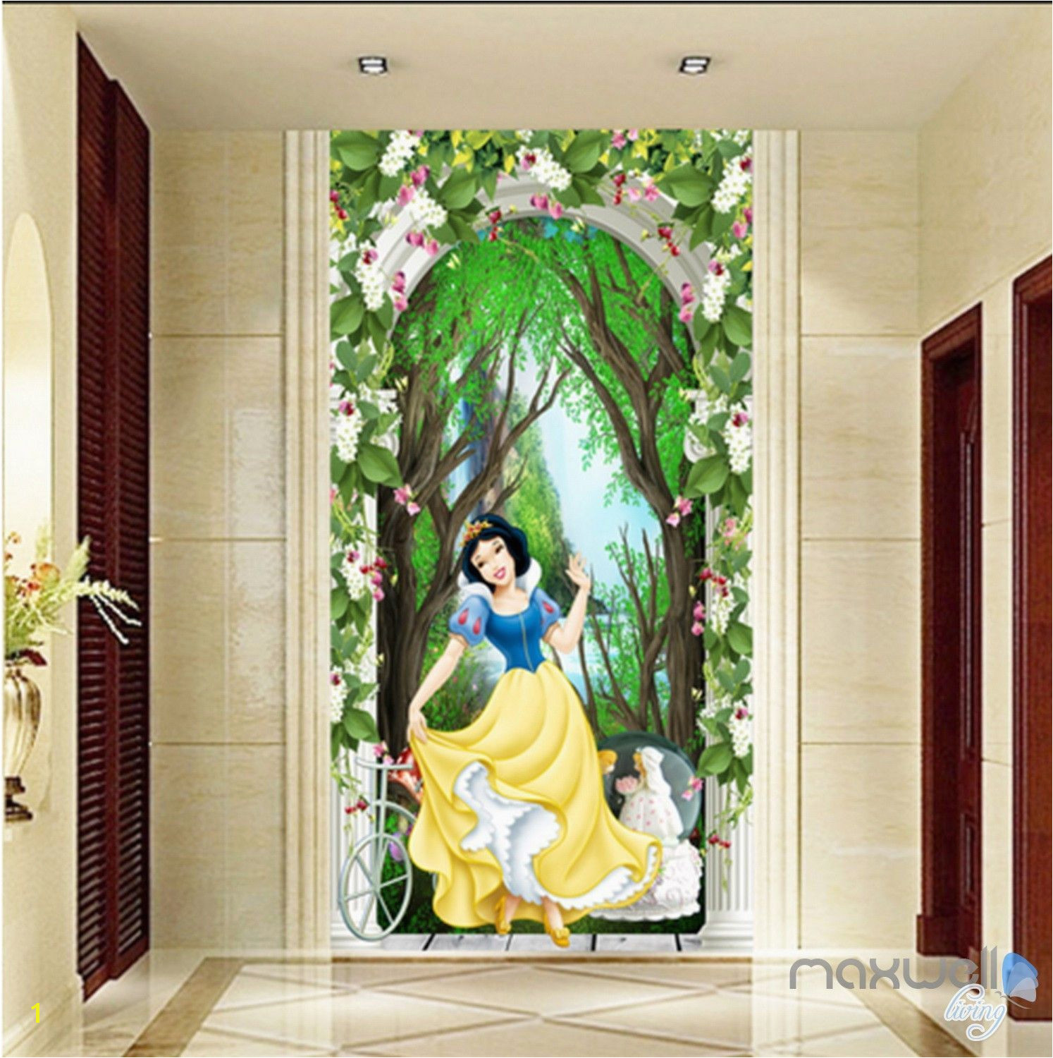 Large Mural Prints 3d Snow White Princess Flower Arch forest Corridor Entrance Wall