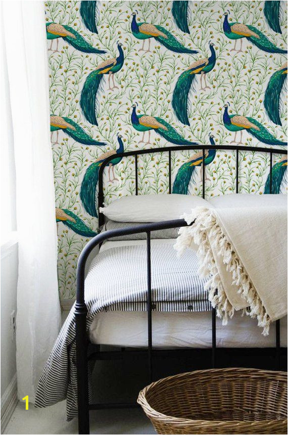 Peacock removable Wallpaper traditional green Print wall mural Self Adhesive Wall Decal Temp