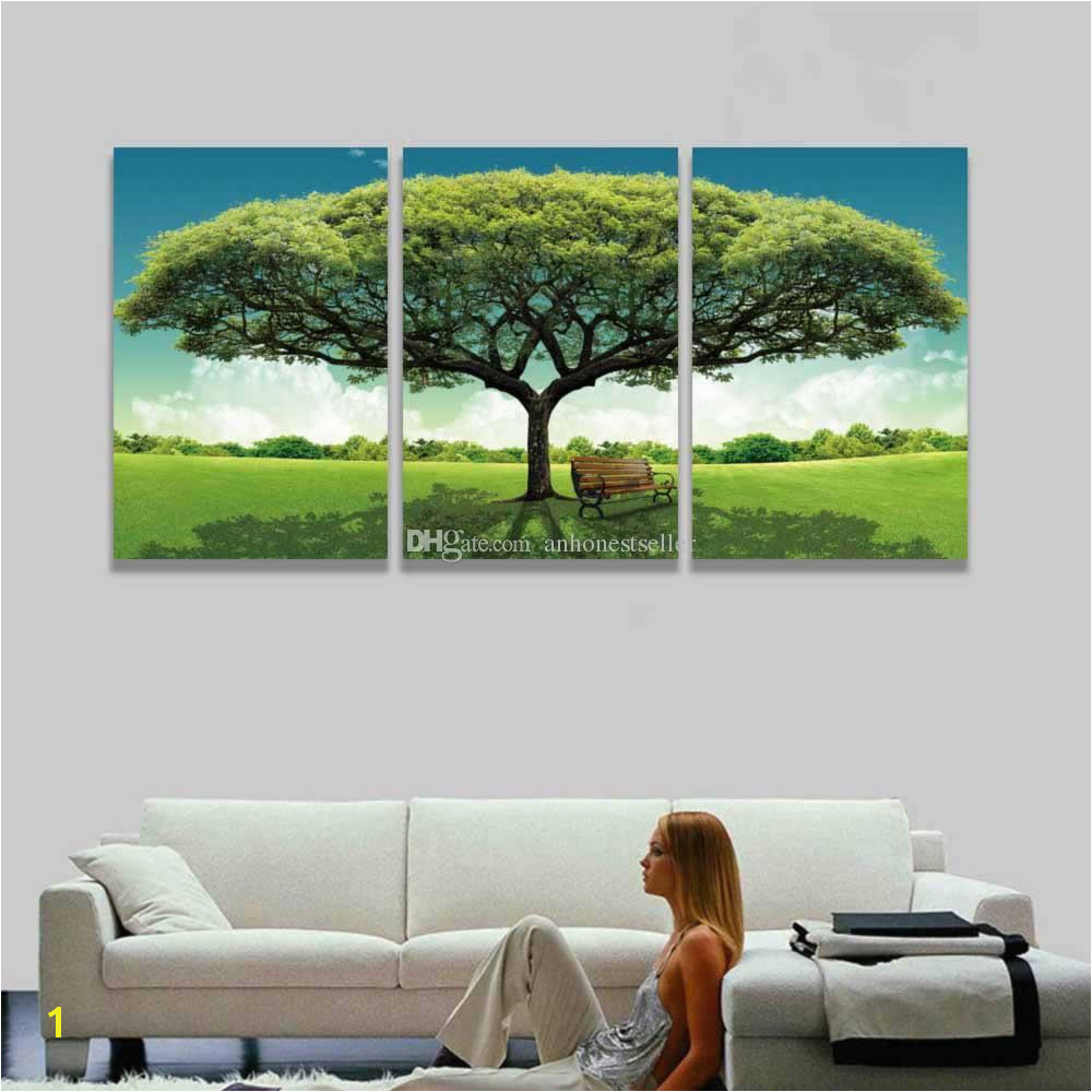 2019 3 Panel Canvas Wall Art Green Tree Scenery Landscape Painting Modern Picture For Home Decor Living Room Bedroom Gift From Anhonestseller