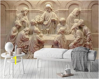 3D Embossed Cement Wallpaper Religious Sculpture Wall Mural Last Supper Wall Print Me val Home Decor Entryway