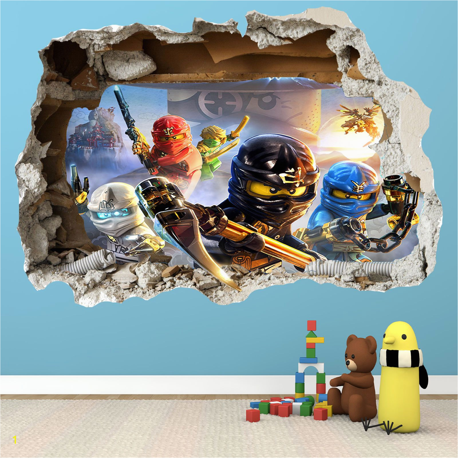 LEGO NINJAGO SMASHED WALL STICKER 3D BEDROOM BOYS GIRLS VINYL WALL ART DECAL