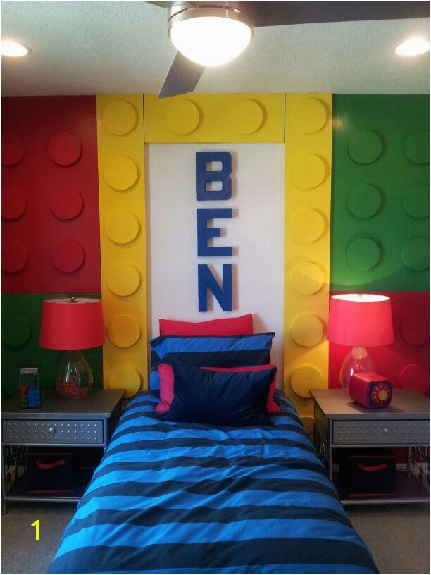 Lego wall using wood planks & foam circles Instead of bed frame we could make bigger frames to hang on walls