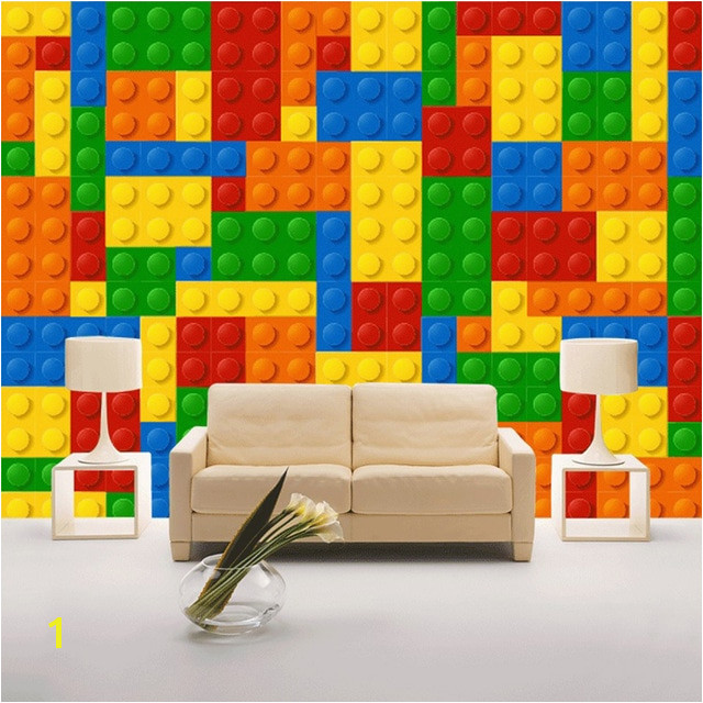 Custom Wall Cloth 3D Colorful Toy Blocks Lego Bricks Wall Covering Wallpaper For Kids Room Backdrop Wall Home Decor Mural