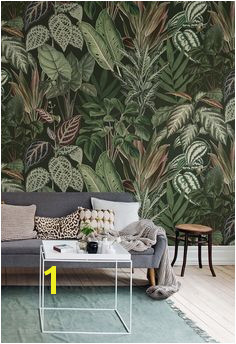 Big green leaves on a dark background Jungle inspired wallpaper Mischievous Monkeys Lush