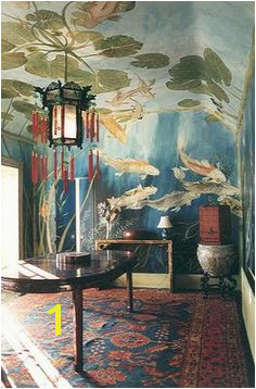 Koi fish and lilly pads make for a delightful underwater view Hand painted mural