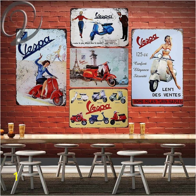 Vespa Scooter Route 66 Motorcycle Garage Wall Decor Man Cave Wall Crafts Art Metal Tin Sign Bar Pub Metal Craft