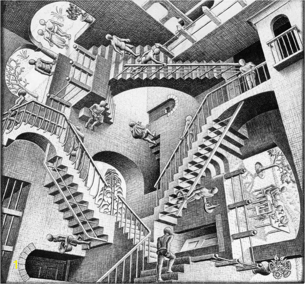 M C Escher Optical Illusion Drawing Silk Poster Art Bedroom Decoration 2754