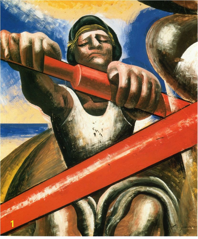 1936 Painting DAVID ALFARO SIQUEIROS Rowing El Botero Mexican Muralist 14"x11"