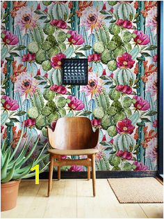 Exotic Cactus Flowers Removable Wallpaper very colorful home decor idea Peel&stick wall