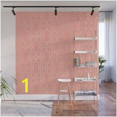 Simply Mid Century in White Gold Sands on Salmon Pink Wall Mural