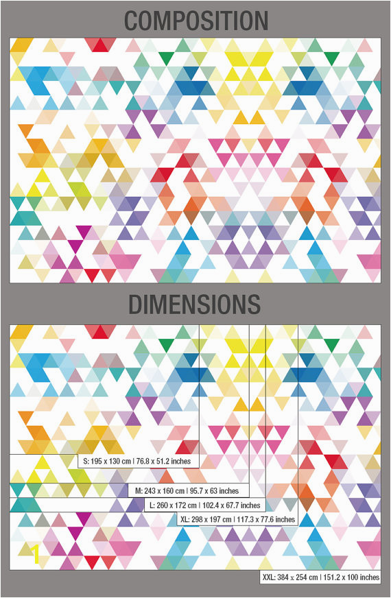 Wall Mural Mid Century Triangles Repositionable Adhesive Fabric Self Adhesive Wall Covering
