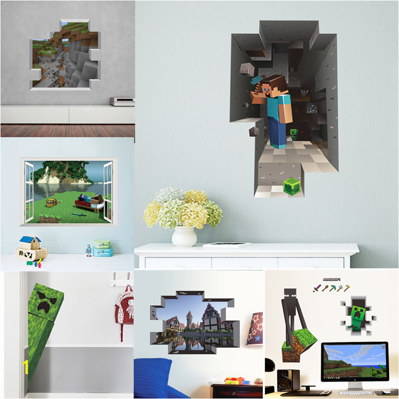 Minecraft Wall Murals Dropwow Cartoon 3d Vivid Minecraft Wall Stickers for Kids Rooms Art