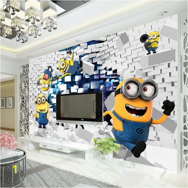 Minion Wall Mural 3d Minions Wallpaper Cartoon Despicable Me Wall Mural Silk