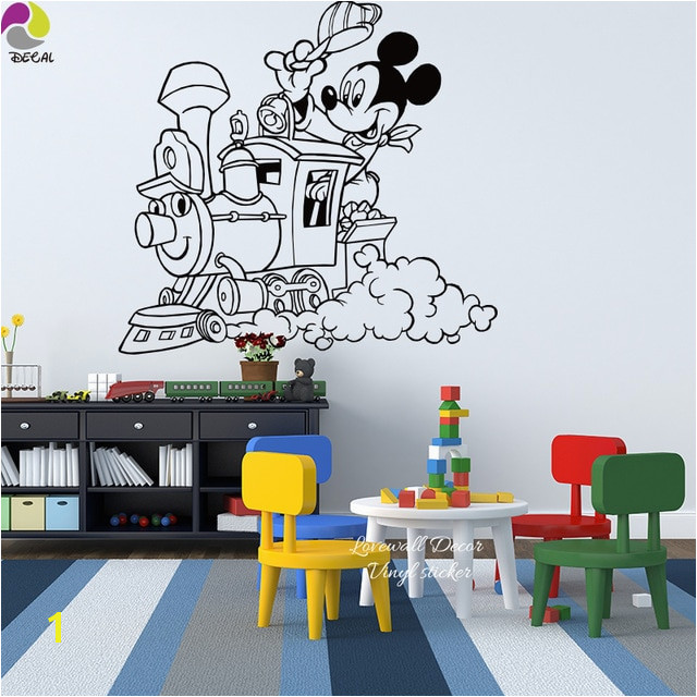 Minnie Mouse Wall Murals Baby Nursery Cartoon Train Cloud Mickey Mouse Wall Sticker Cute