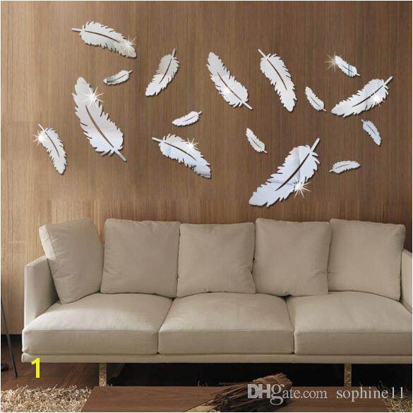 Feather Designed 3D Mirror Wall Stickers 3D Feathers Mirror Wall Stickers Wallpaper Acrylic DIY Home Decal Mural Room Decoration Decals For Wall Decals For