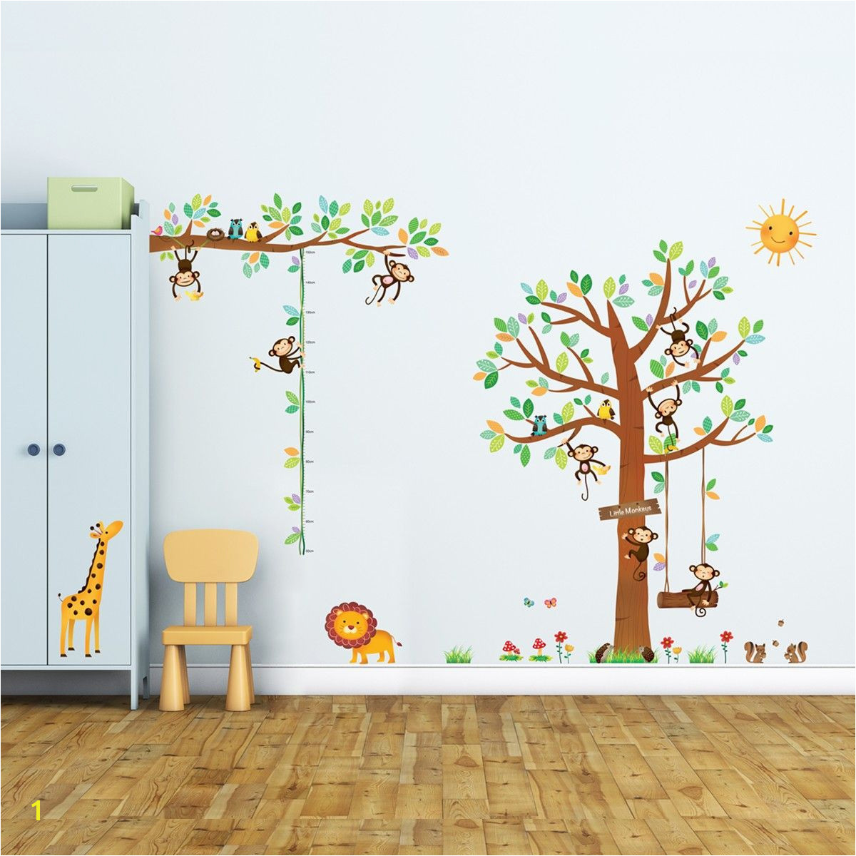 8 Little Monkeys Tree & Height Chart Wall Stickers