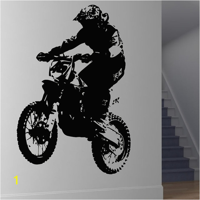 Motorbike Wall Murals Dirt Bike Rider Motorcycle Player Silhouette Wall Sticker for Kids