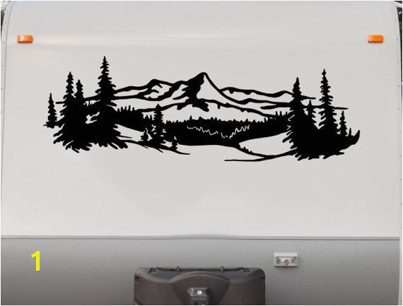 Lake Trees Mountains RV Camper Vinyl Decal Sticker Graphic Custom Text Mural Motorhome Replacement Decals RV Stripe Kit