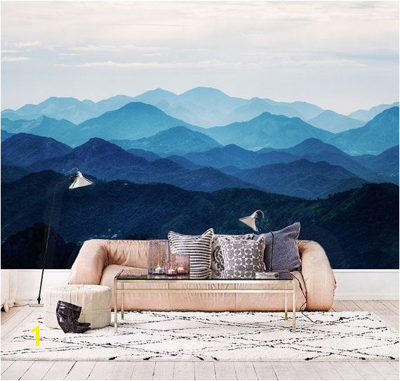 awesome Custom Listing for Elizabeth Misty Mountain Wallpaper Foggy Mountain Silhouette Wall Mural Romantic Smoky Blue