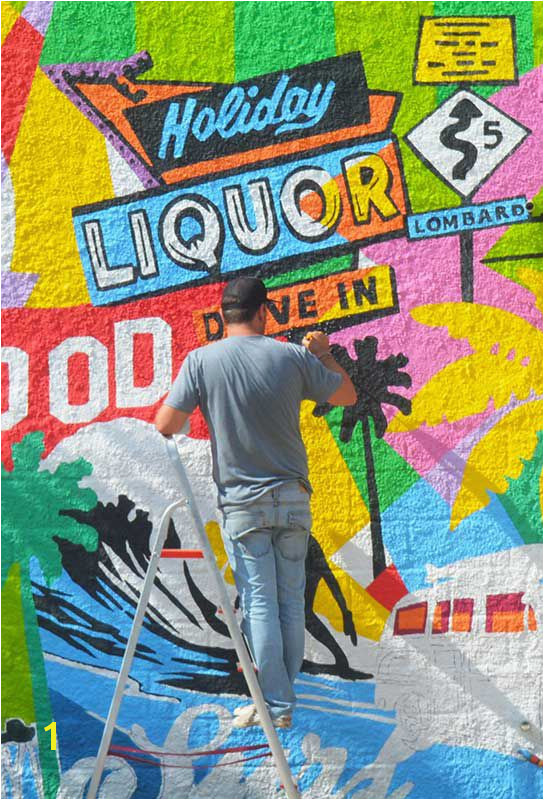 Street Mural His pop art exhibits Los Angeles metropolis the artisan beverage store Californian s