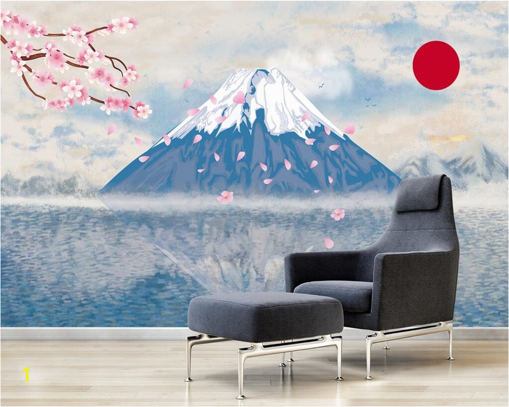 Beibehang Custom wallpaper home decor mural hand painted abstract Japanese style Mt Fuji cherry TV background wall 3d wallpaper in Wallpapers from Home
