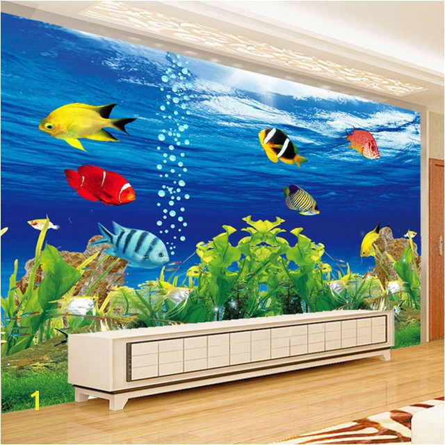 3D Wallpaper Stereo Cartoon Underwater World Fish Mural Kid s Bedroom Landscape Design Wall Painting 3D Non Woven Fresco