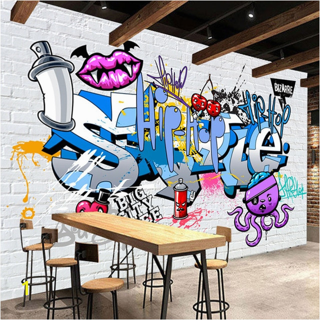 Custom 3D Mural Wallpaper Street Art Graffiti Cartoon Hand Painted Brick Wall Background Decor Wall Painting Non woven Wallpaper