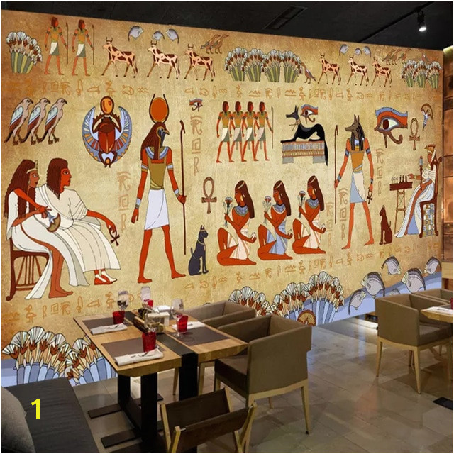 Wallpaper European Style Retro 3D Ancient Egyptian Pharaoh Statue Murals Wall Painting Restaurant Cafe Hotel