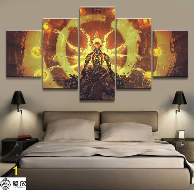 Mural Printing Service 5 Panel Overwatch Zenyatta Game Canvas Printed Painting for Living