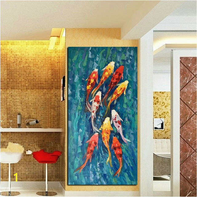 Wall Art Picture HD Print Chinese Abstract Nine Koi Fish Landscape Oil Painting on Canvas Poster For Living Room Modern Decor