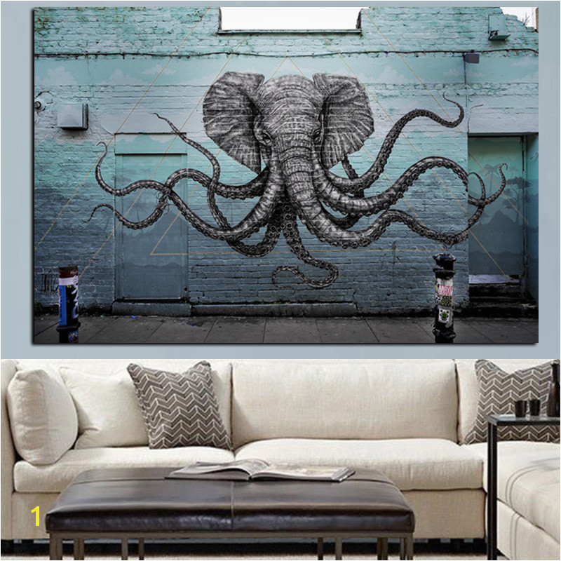 Mural Size Prints Mural Of A Hybrid Elephant Octopus Creature Painting Print On Canvas