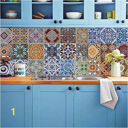 Backsplash Tile Stickers DIY Tile Decals Mexican Traditional Talavera Waterproof Peel and Stick Home Decor StairCase Decal Stair Mural Decals for Marble