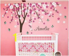 Plum Flower Blossom Tree Butterfly Personalized Custom Name Wall Decals Nursery Decor Baby Gift Mural