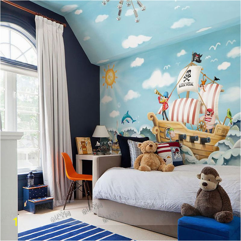 beibehang Wholesale Boat Jack Sparrow Mural Pirate 3d Cartoon Mural Wallpaper for Baby Children Kids Room