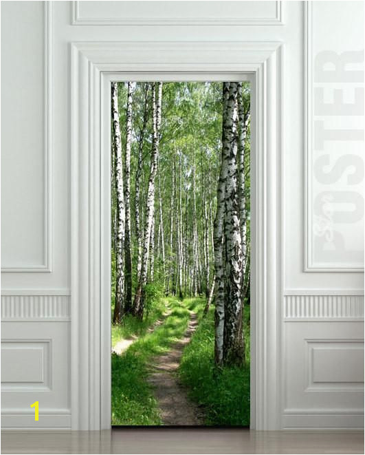 Door STICKER wood tree forest birch way mural decole film self adhesive poster 30"x79" 77x200 cm Pulaton stickers and posters 1