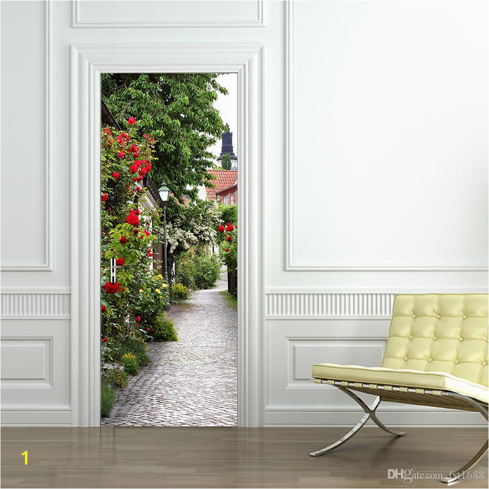 Rose Town Landscape Door Mural Stickers 3D Stickers Decorative Wall Stickers Vinyl Pvc Printed Decal Home Decoration Decal Door Poster Wall Stickers Design